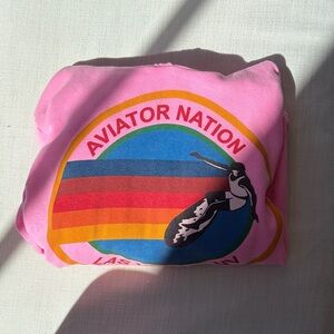 Aviator Nation Pink Tee with Rainbow Graphic